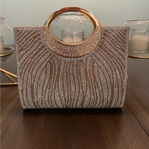 Glamorous Gold Beaded Clutch with Handle